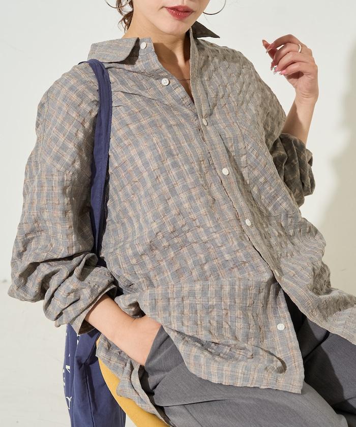 格子紋寬鬆版型襯衫