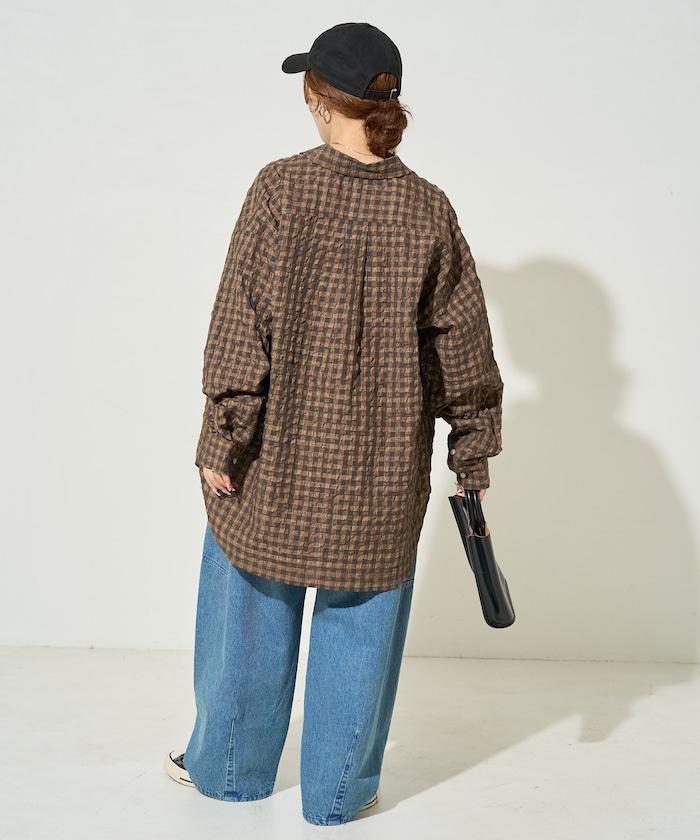 格子紋寬鬆版型襯衫