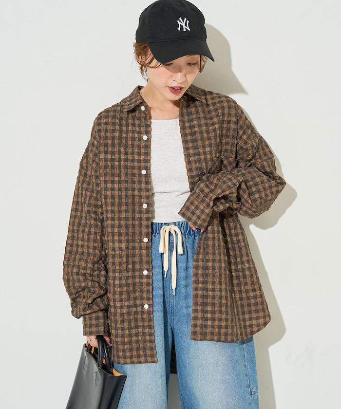 格子紋寬鬆版型襯衫