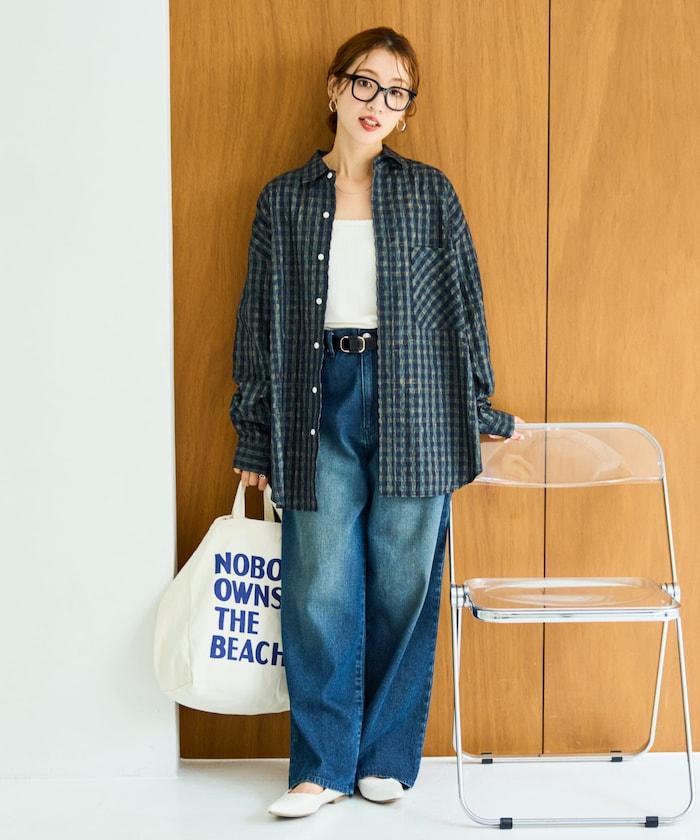 格子紋寬鬆版型襯衫