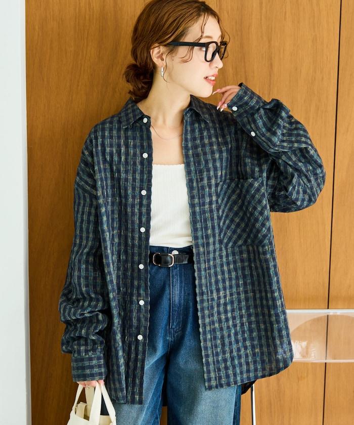 格子紋寬鬆版型襯衫