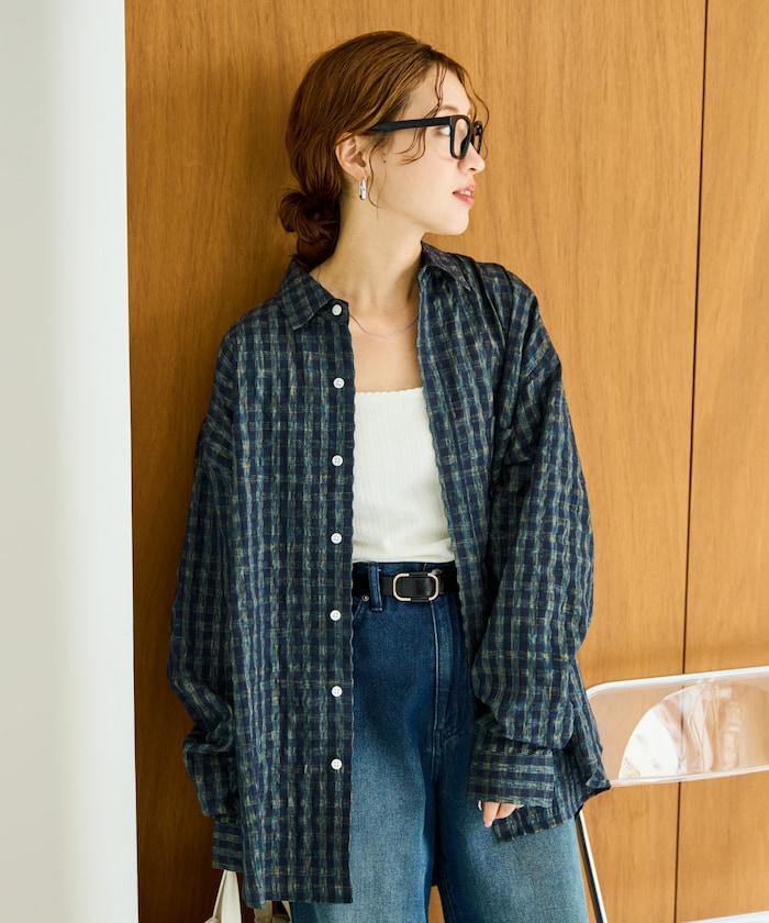 格子紋寬鬆版型襯衫