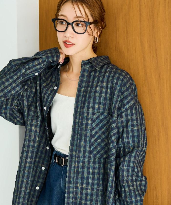 格子紋寬鬆版型襯衫