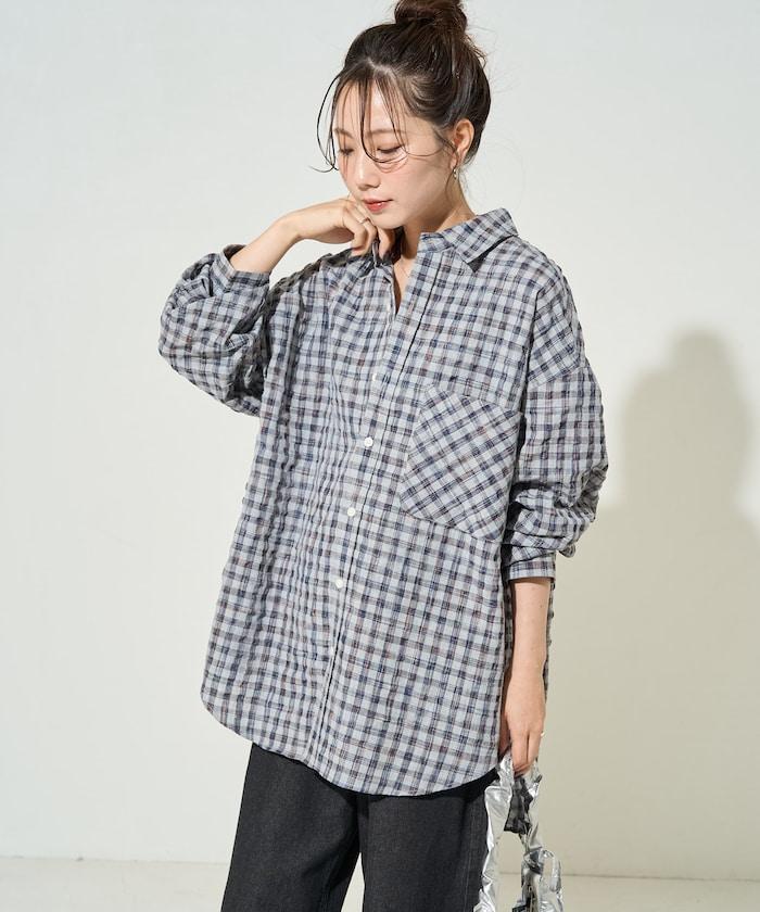 格子紋寬鬆版型襯衫