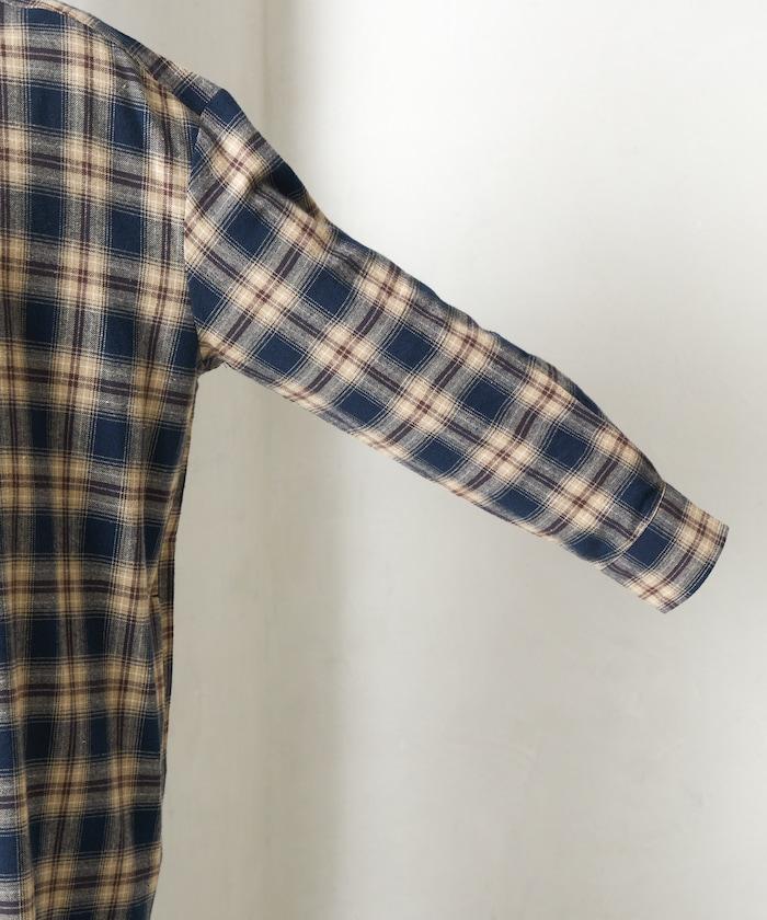 法蘭絨格子寬鬆襯衫連衣裙