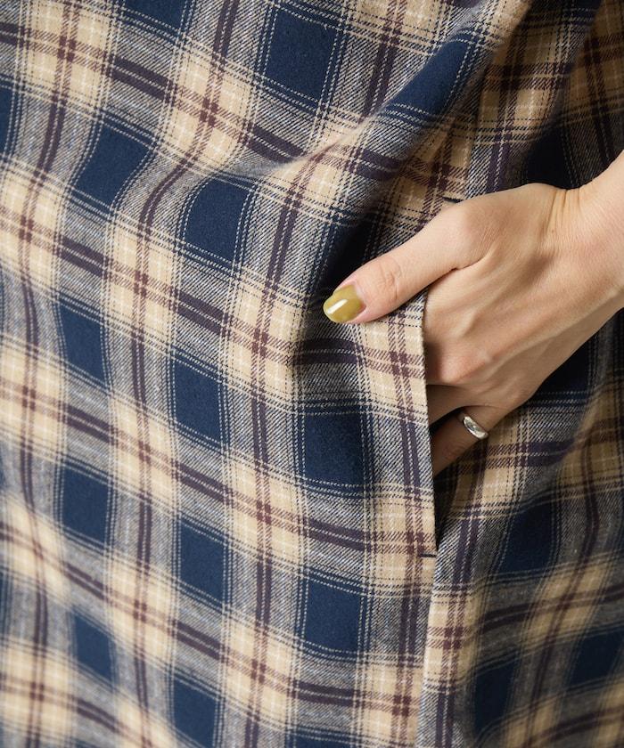 法蘭絨格子寬鬆襯衫連衣裙