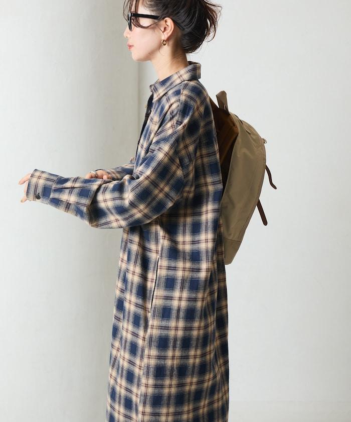 法蘭絨格子寬鬆襯衫連衣裙