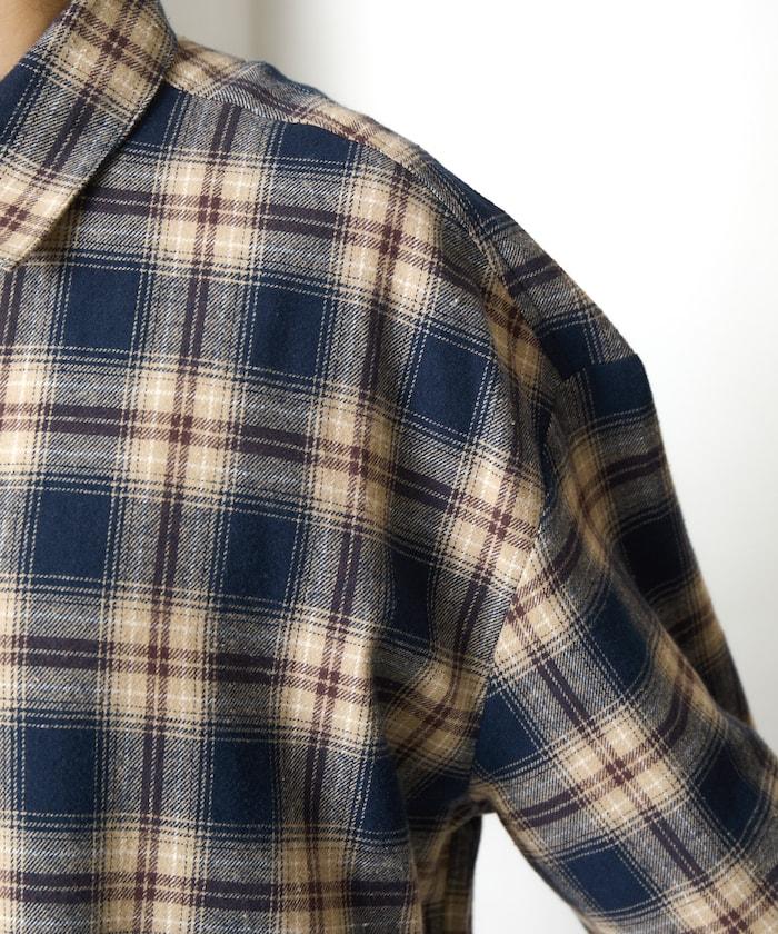 法蘭絨格子寬鬆襯衫連衣裙