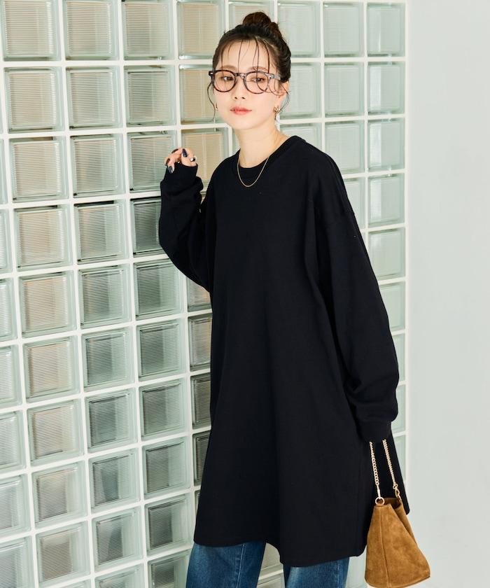 寬鬆版型長袖T恤迷你連衣裙
