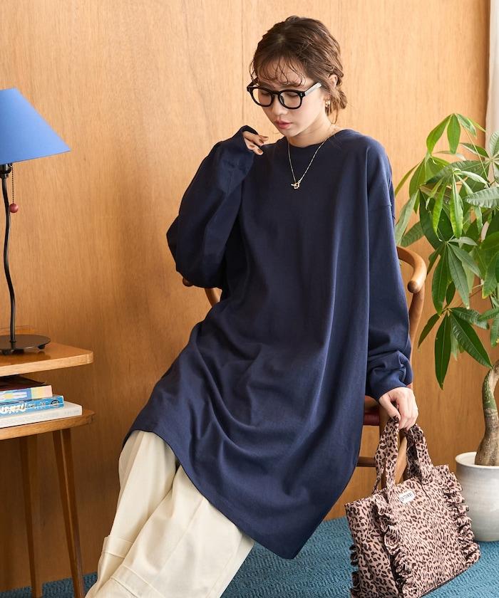 寬鬆版型長袖T恤迷你連衣裙