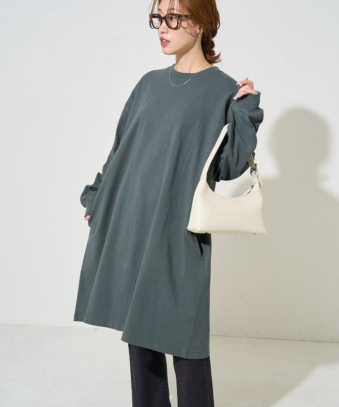 寬鬆版型長袖T恤迷你連衣裙