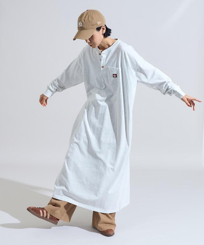 特別款亨利領長袖連衣裙