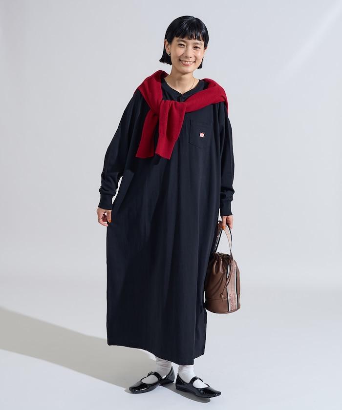 特別款亨利領長袖連衣裙