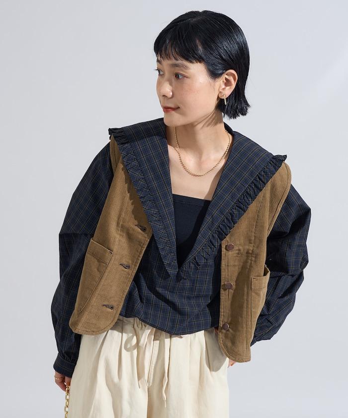 特別 褶皺包袋 燈芯絨馬甲