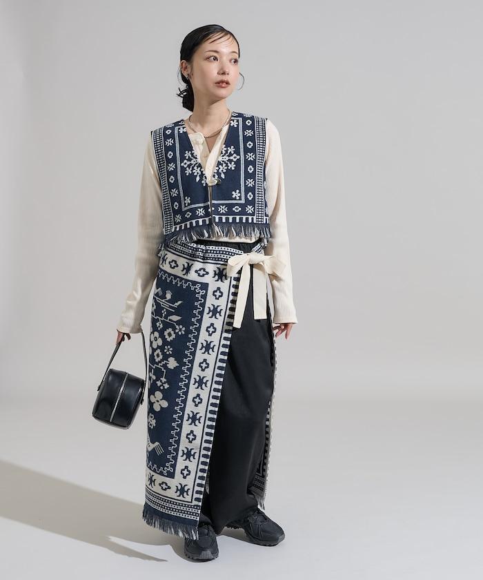 毛毯改造風格裹身半身裙<可搭配套裝>