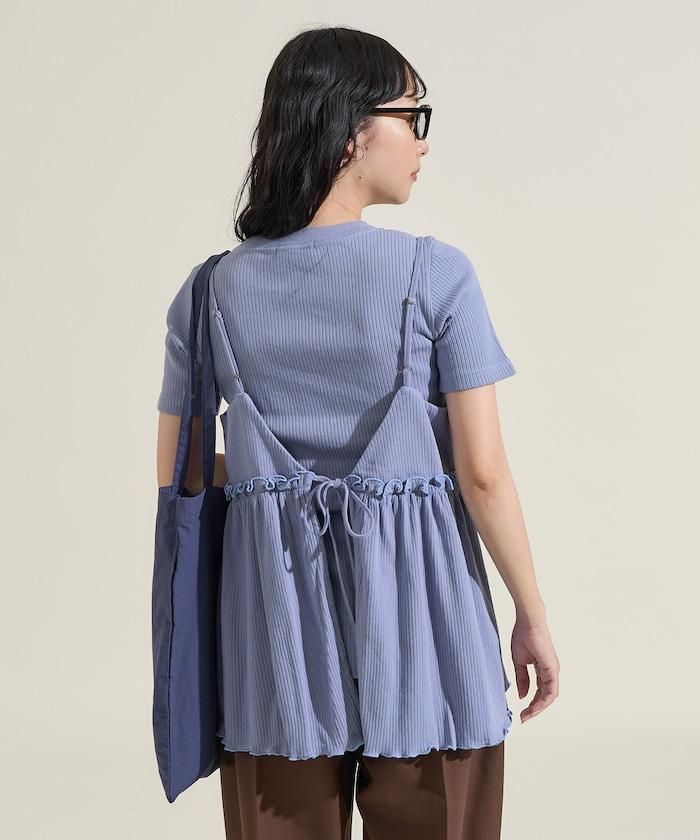 【套裝商品】軍風羅紋2WAY吊帶背心T恤套裝