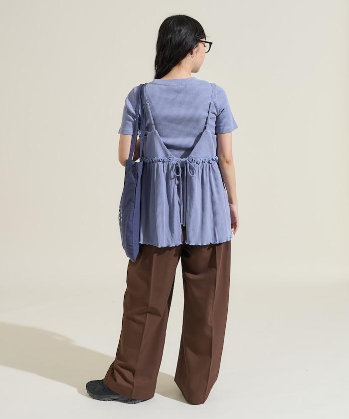 【套裝商品】軍風羅紋2WAY吊帶背心T恤套裝