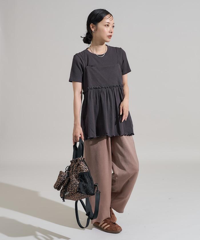 【套裝商品】軍風羅紋2WAY吊帶背心T恤套裝