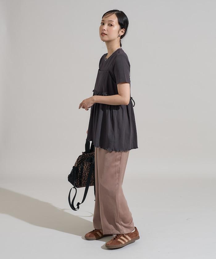 【套裝商品】軍風羅紋2WAY吊帶背心T恤套裝