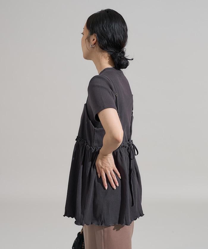 【套裝商品】軍風羅紋2WAY吊帶背心T恤套裝