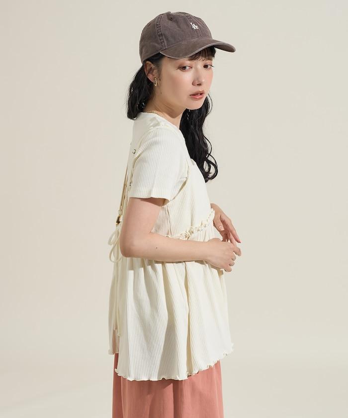 【套裝商品】軍風羅紋2WAY吊帶背心T恤套裝