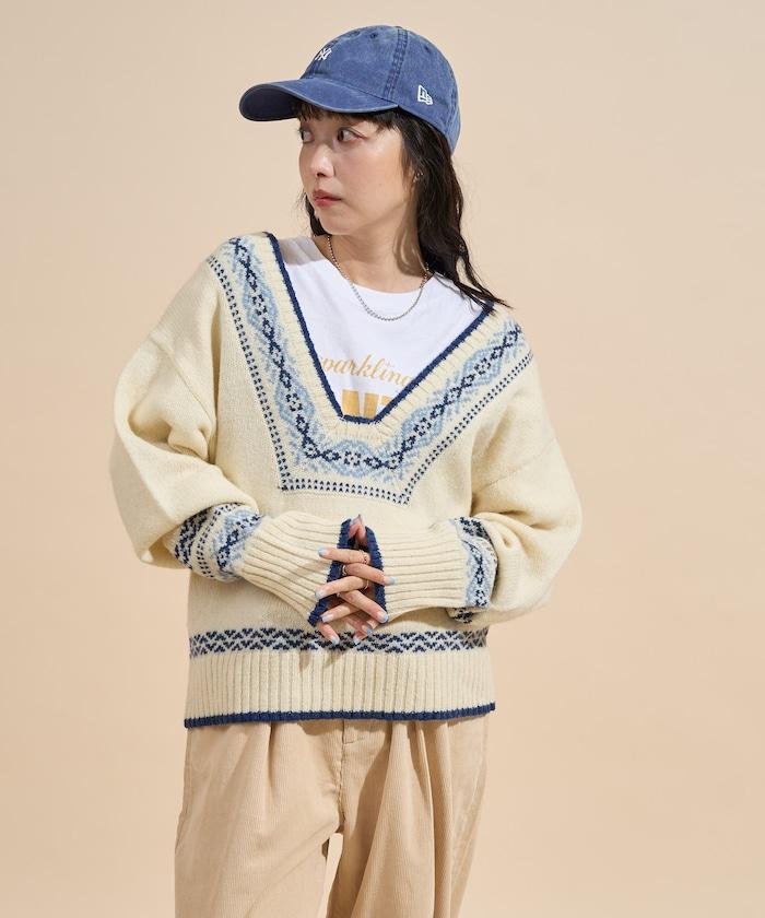 羊毛提洛爾風格背部蝴蝶結V領針織衫