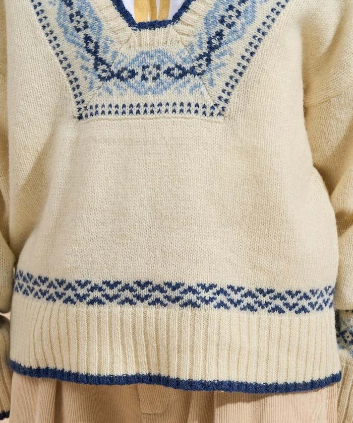 羊毛提洛爾風格背部蝴蝶結V領針織衫