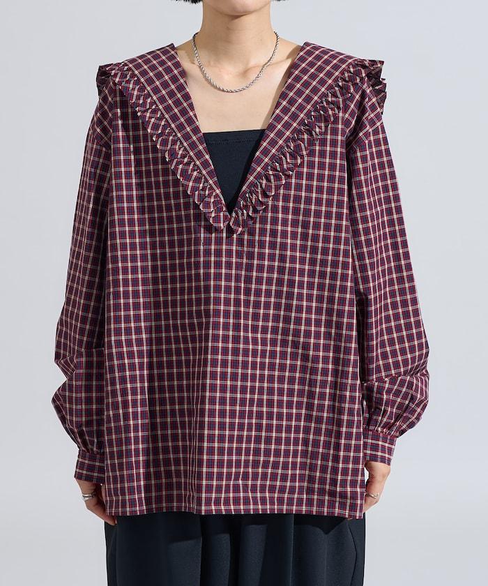 格紋水手領襯衫