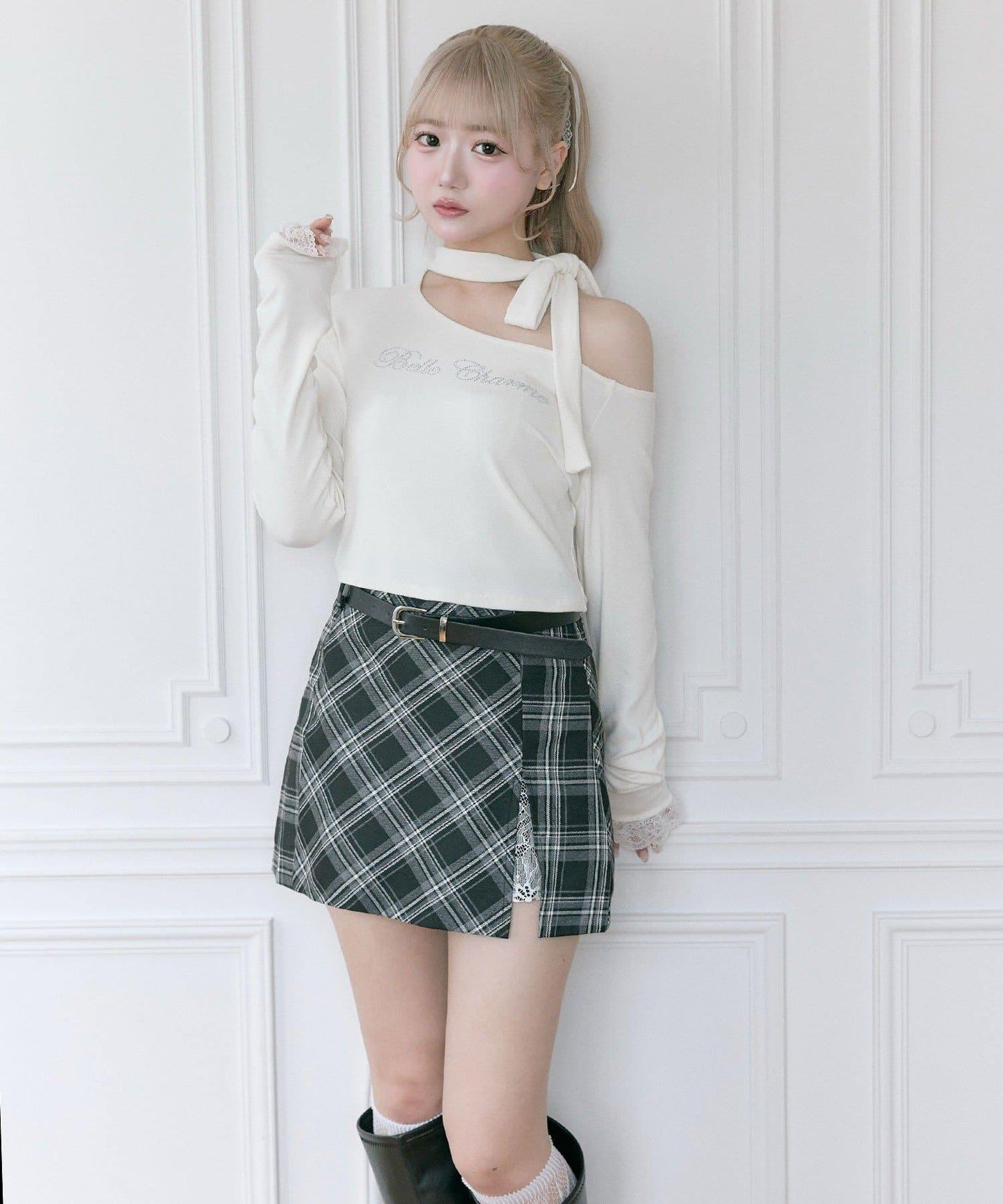 【Belle Charme】蕾絲拼接開叉半身裙