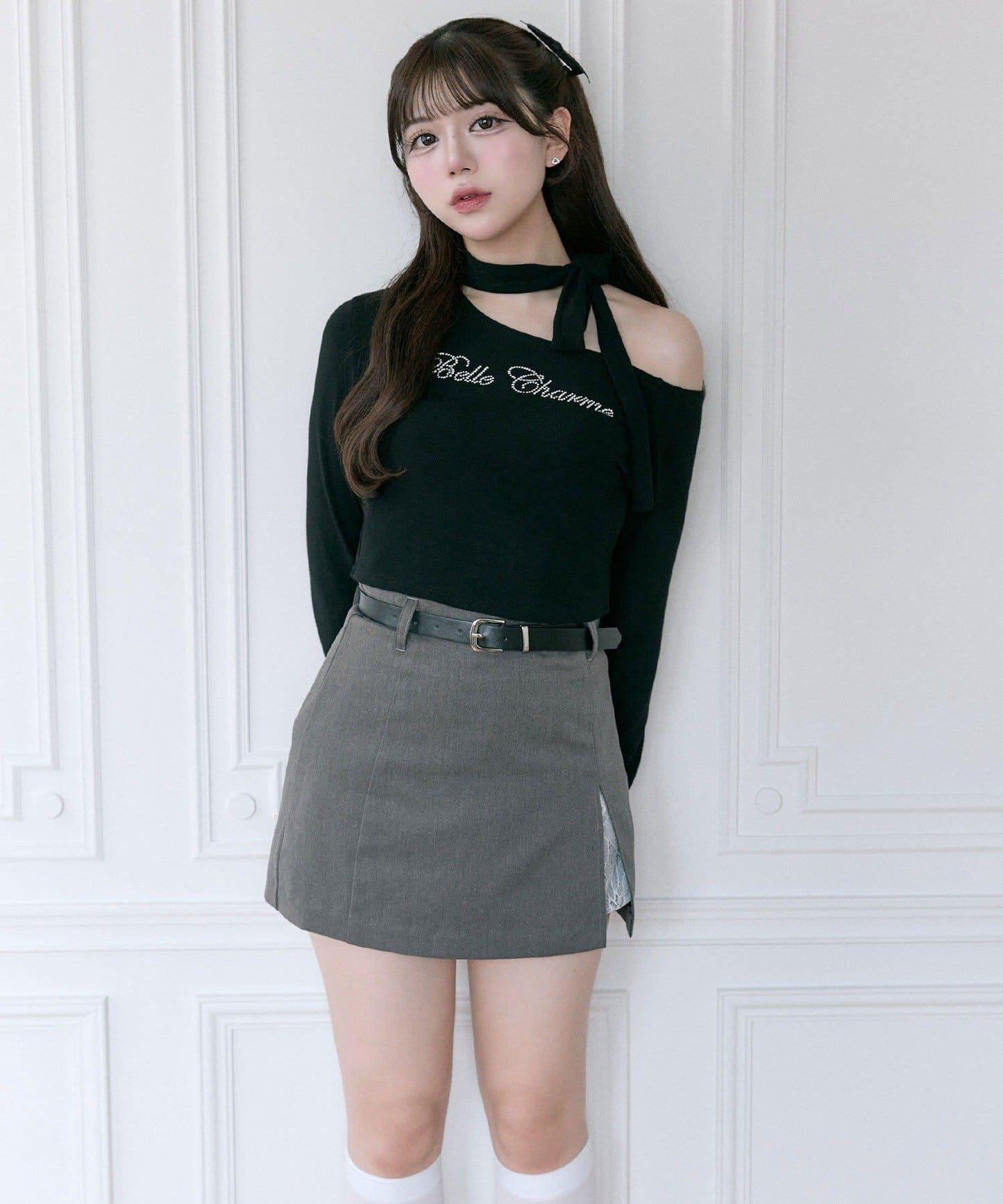 【Belle Charme】蕾絲拼接開叉半身裙