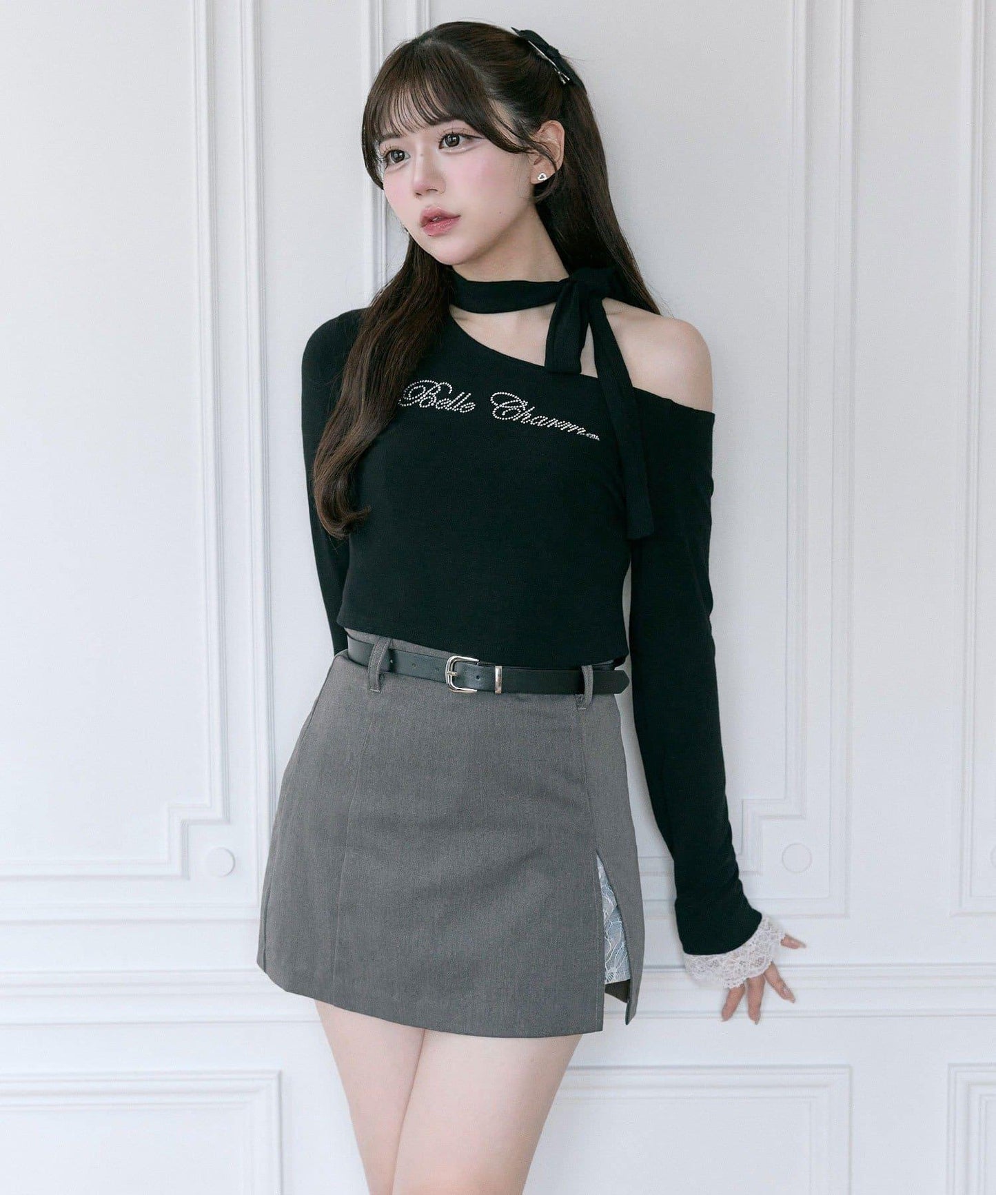 【Belle Charme】蕾絲拼接開叉半身裙