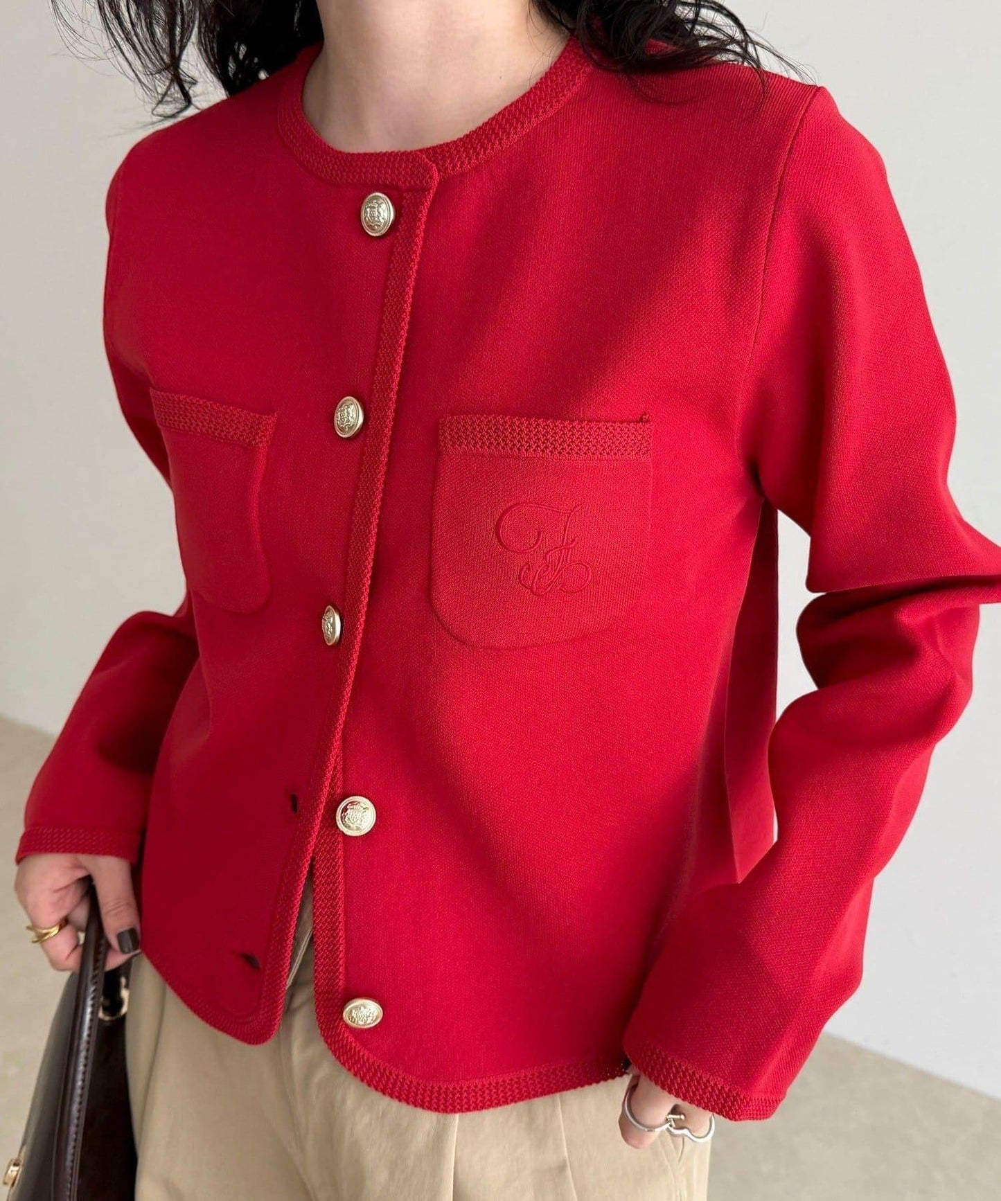 刺繡裝飾修身針織夾克