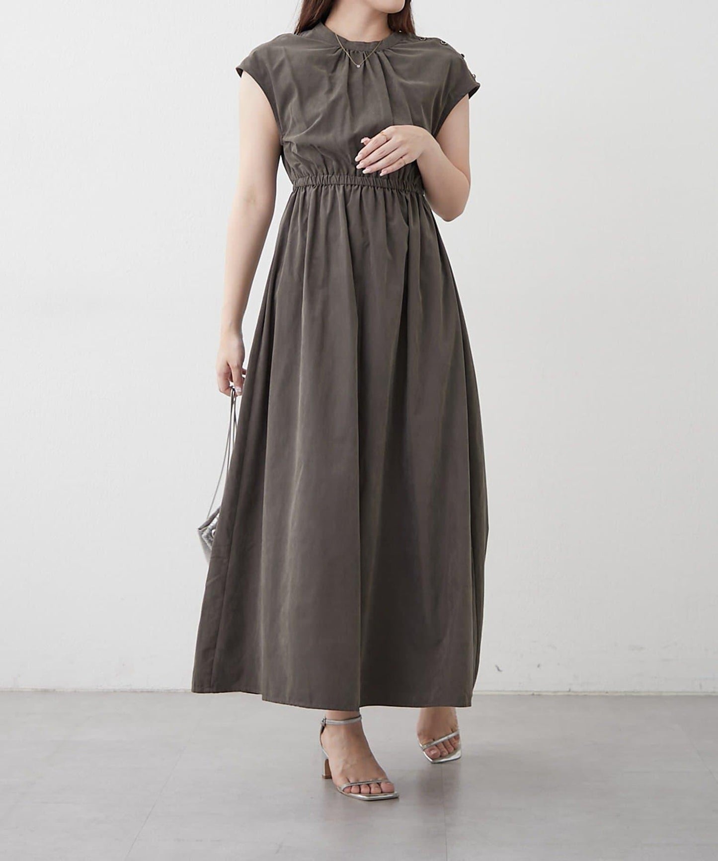 肩部紐扣法式連衣裙