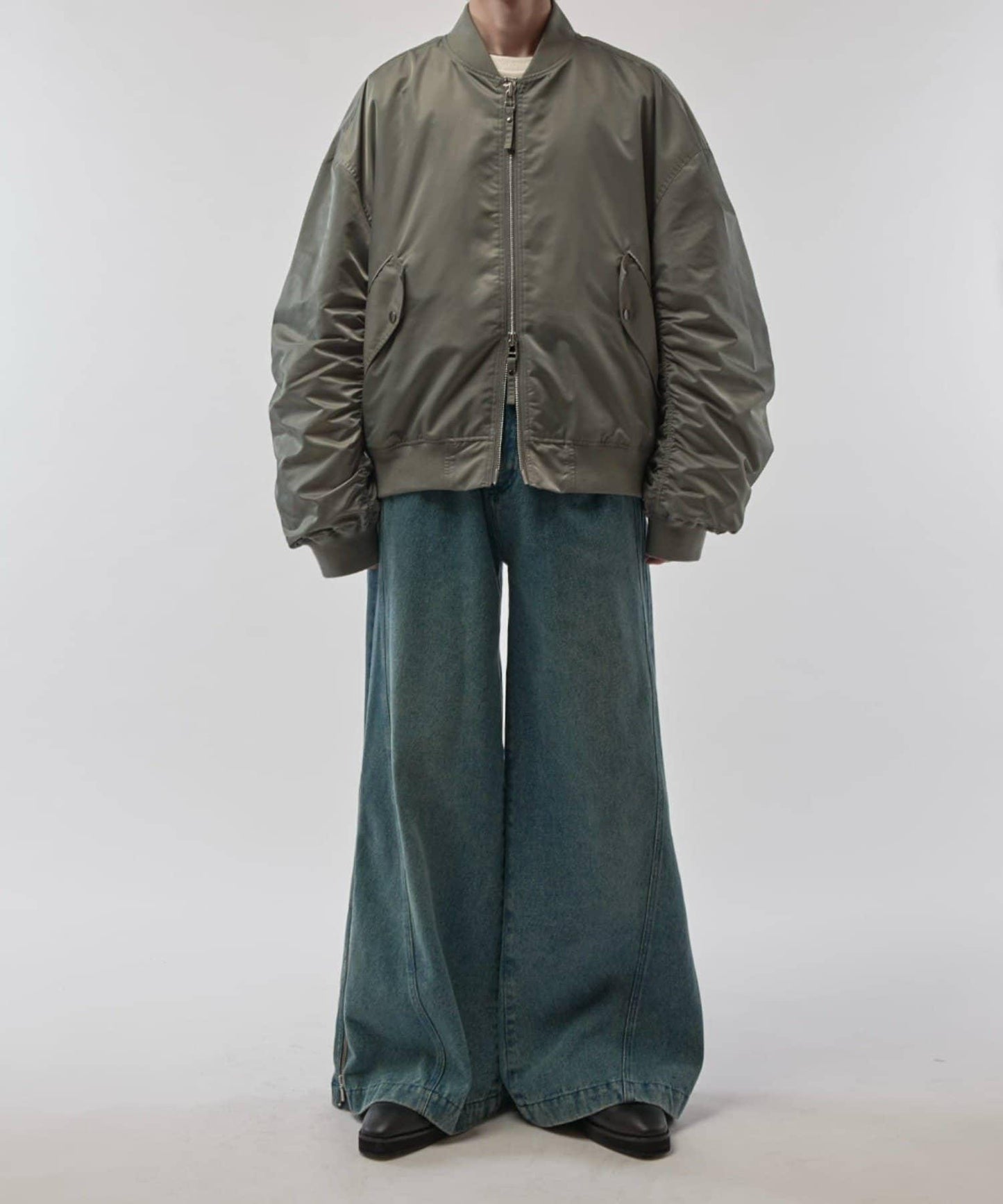 【Neucon/ニューコン】褶皺袖蓬鬆尼龍MA-1夾克