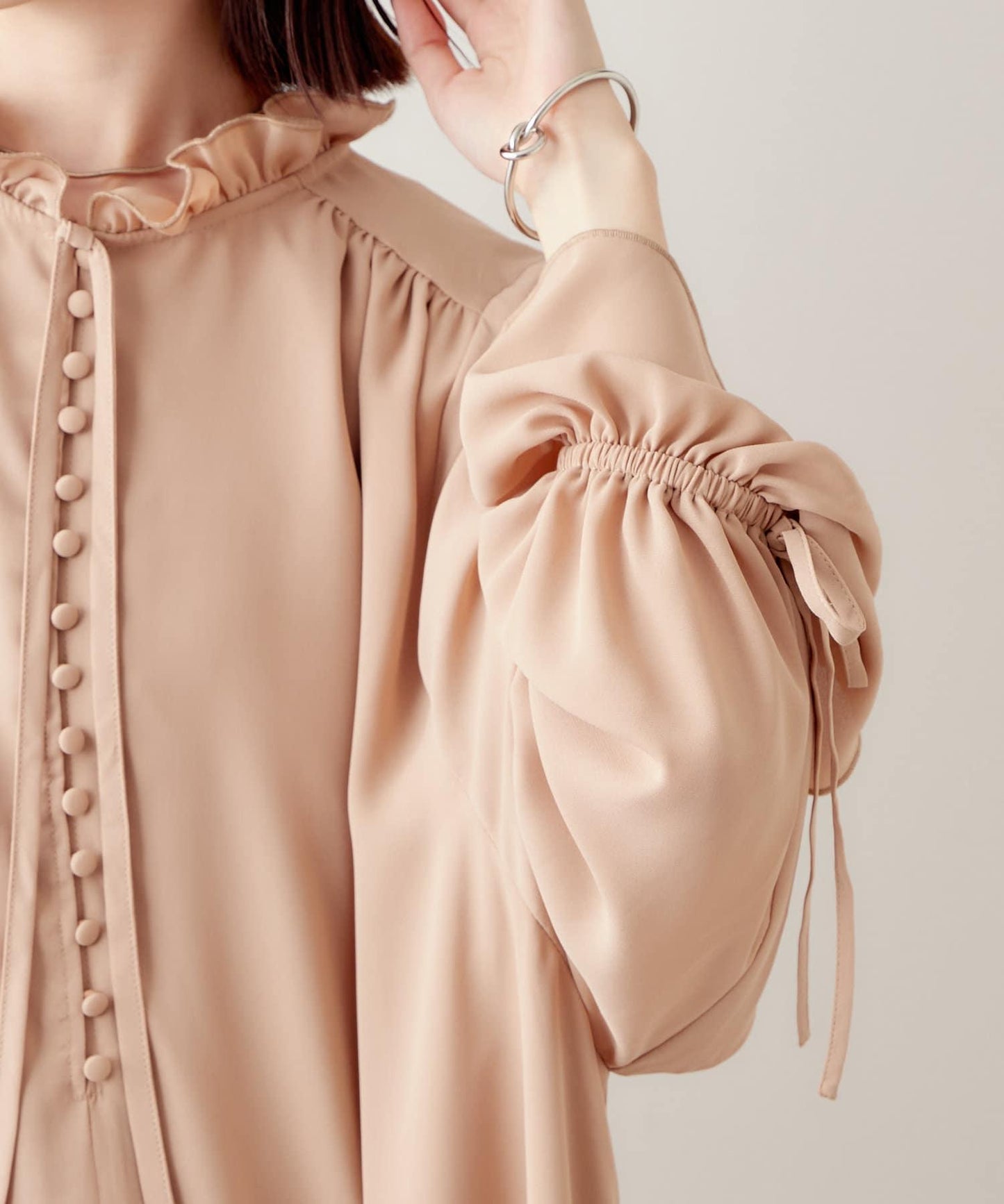 喬其紗荷葉邊迷你連衣裙