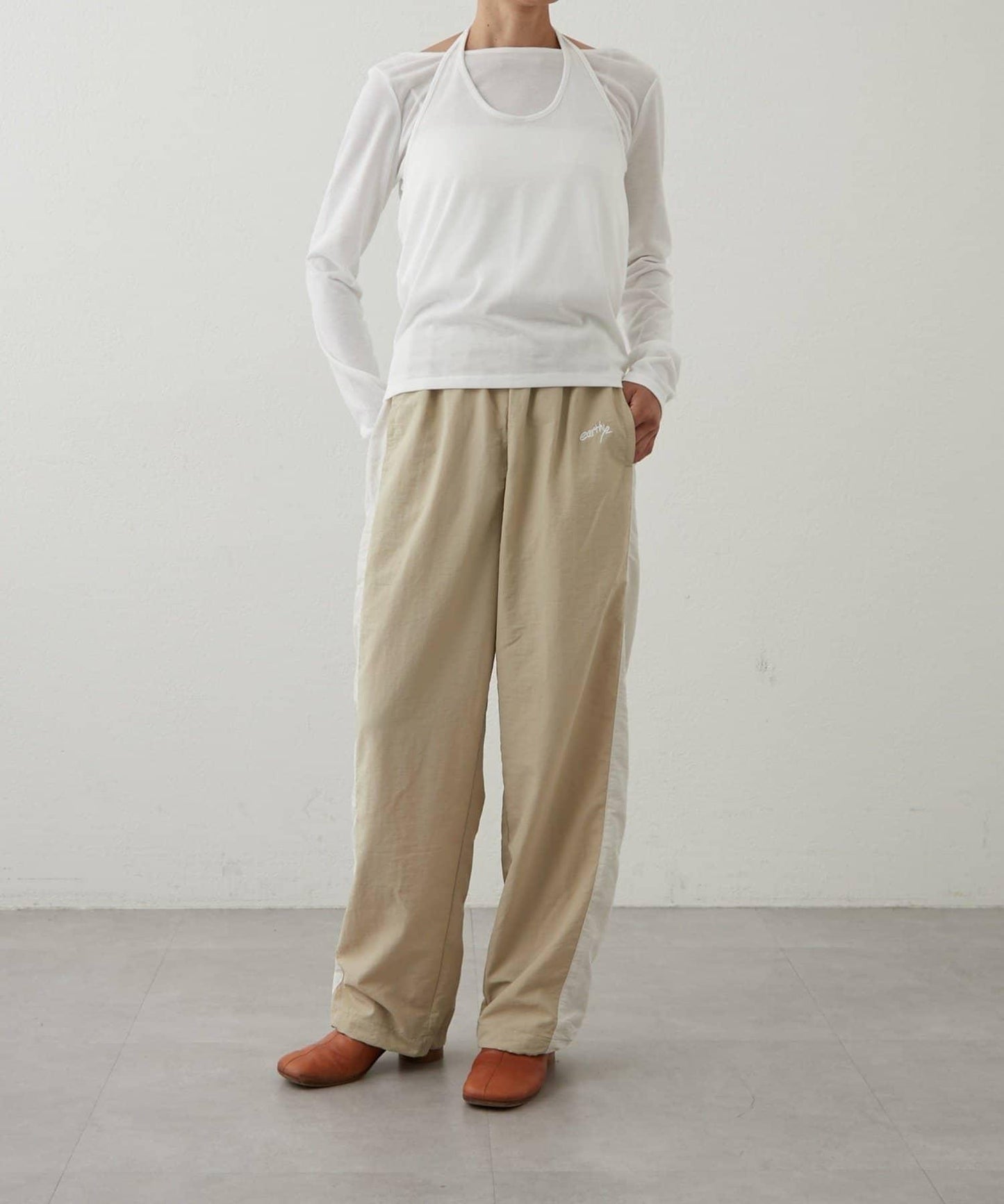 【earthy_】尼龍拼接休閒褲