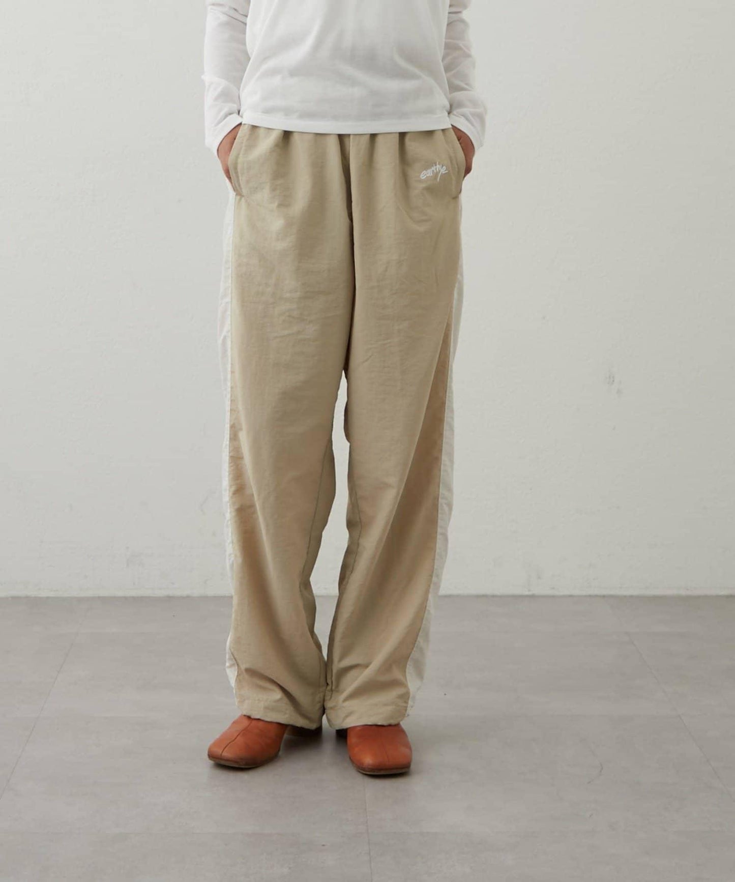 【earthy_】尼龍拼接休閒褲