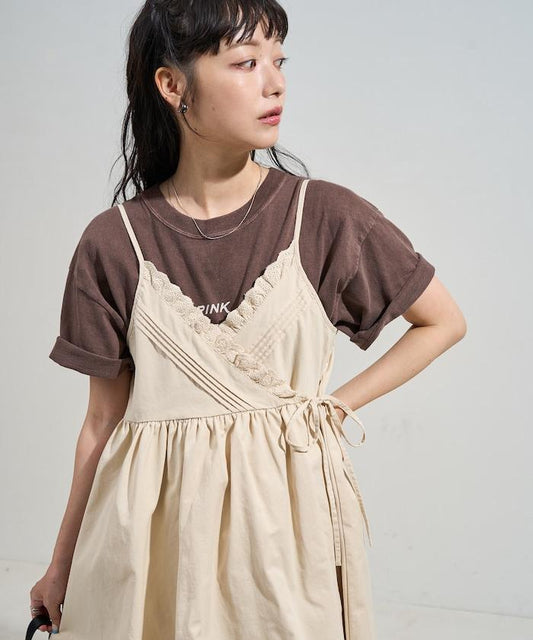 蕾絲褶皺裹身長款上衣<可搭配套裝>