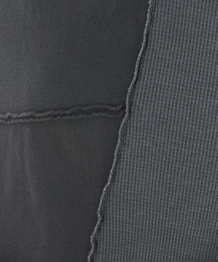 仿舊風格色素水洗衛衣拼接華夫格套頭衫