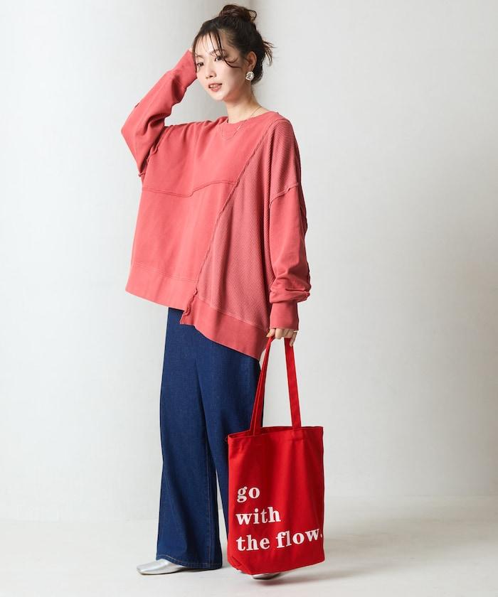 仿舊風格色素水洗衛衣拼接華夫格套頭衫