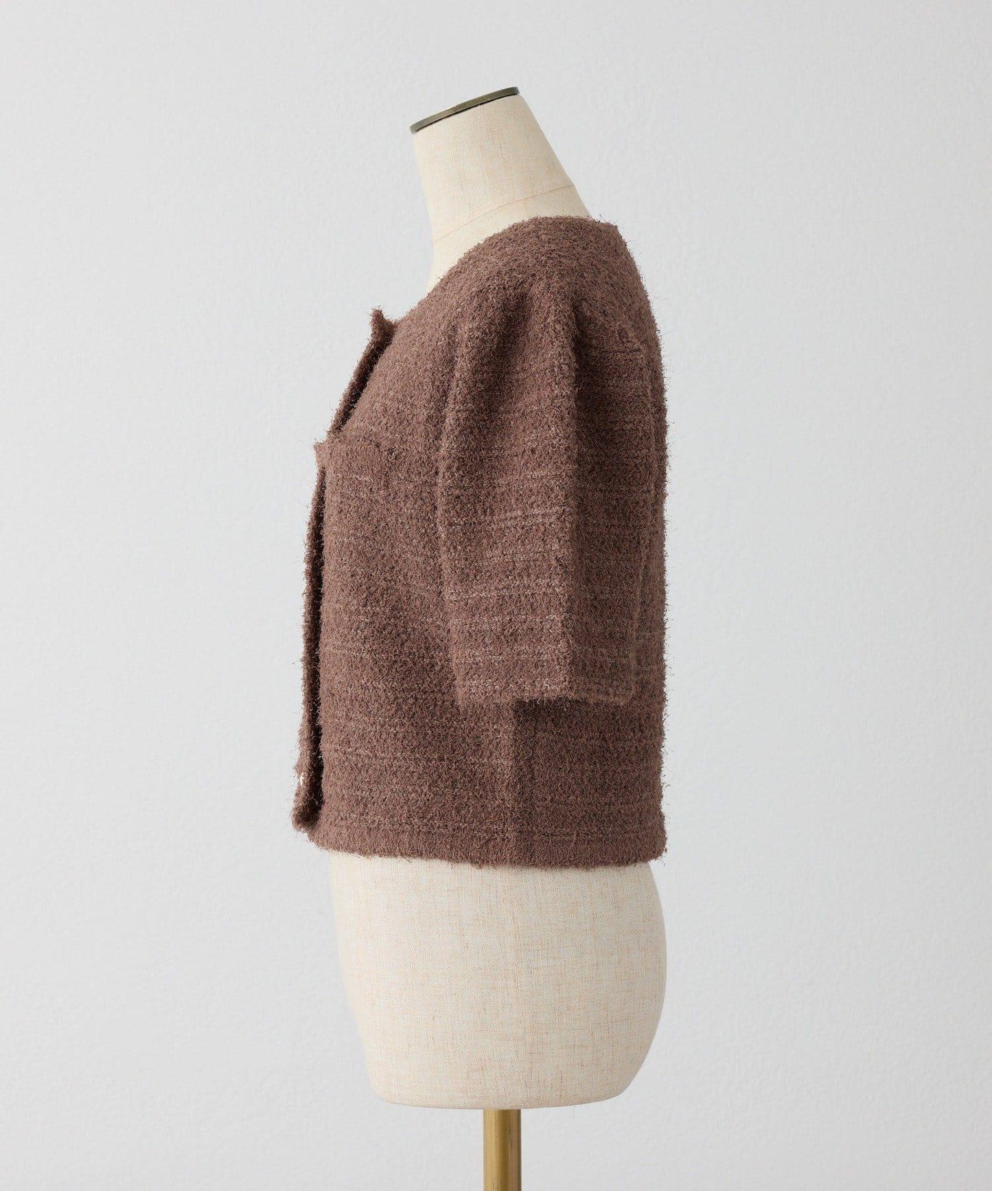 金色紐扣短袖仿呢料開衫