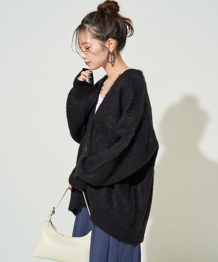 彩色長絨V領針織開衫