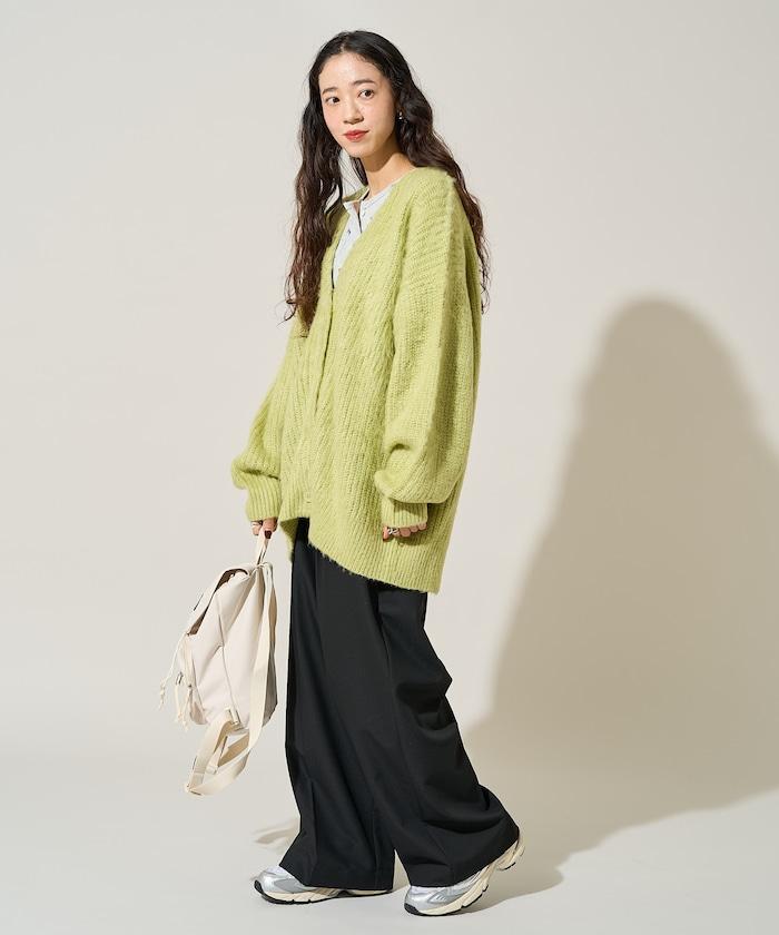 彩色長絨V領針織開衫