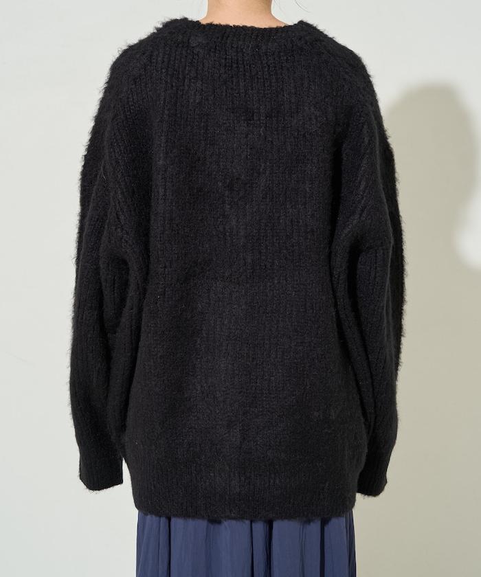 彩色長絨V領針織開衫