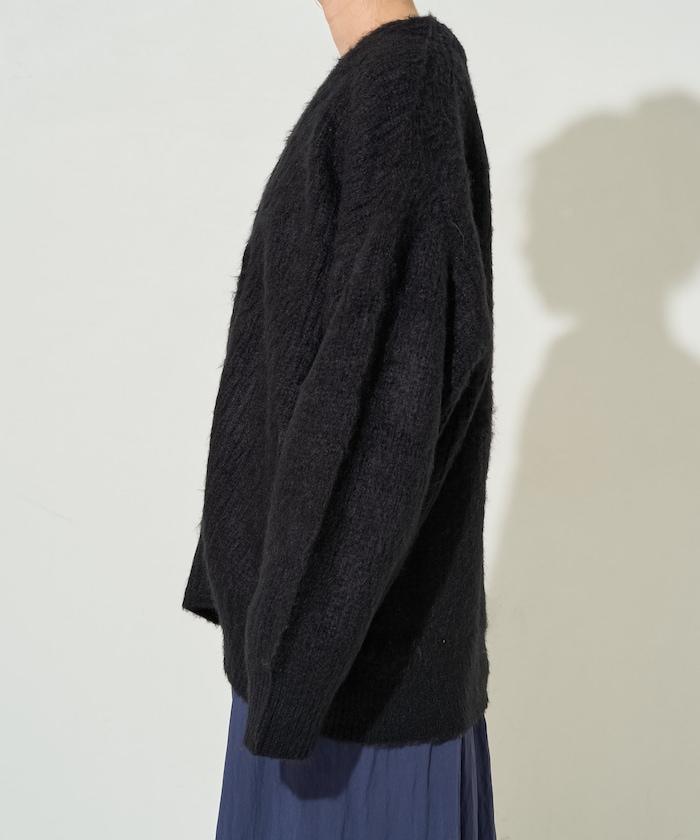 彩色長絨V領針織開衫