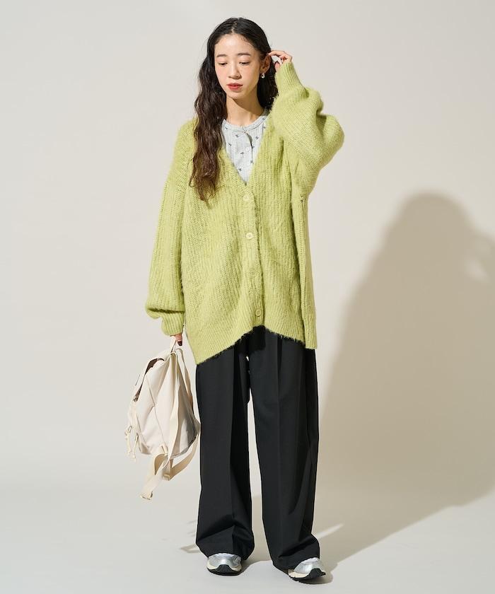 彩色長絨V領針織開衫