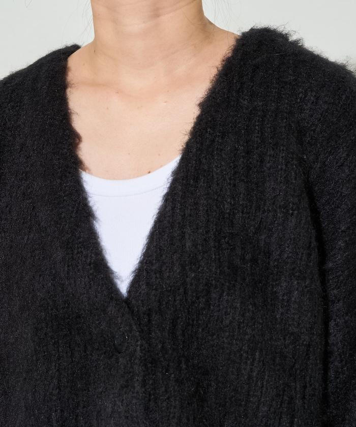 彩色長絨V領針織開衫