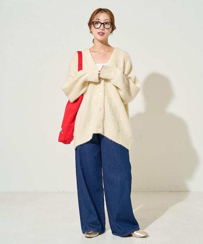 彩色長絨V領針織開衫