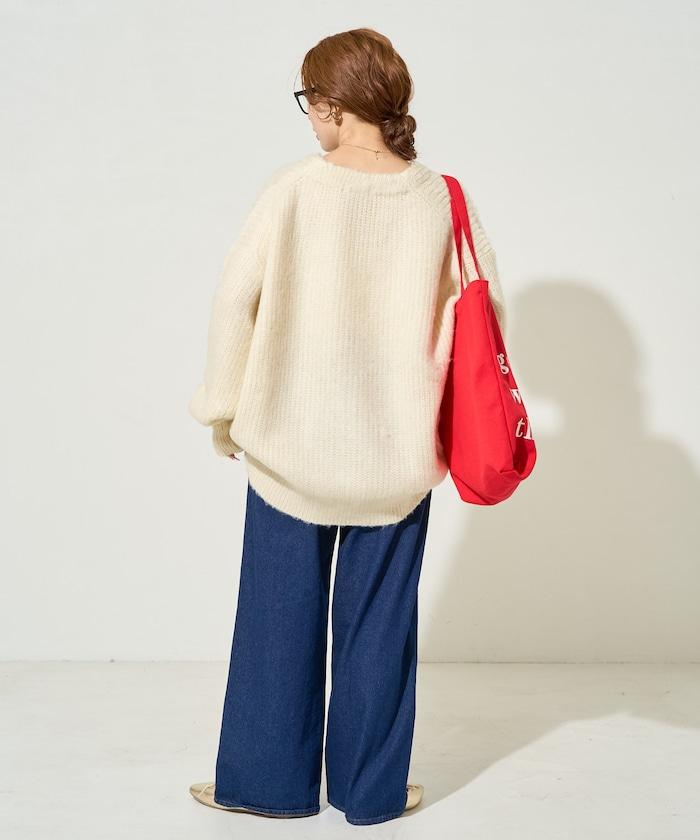 彩色長絨V領針織開衫