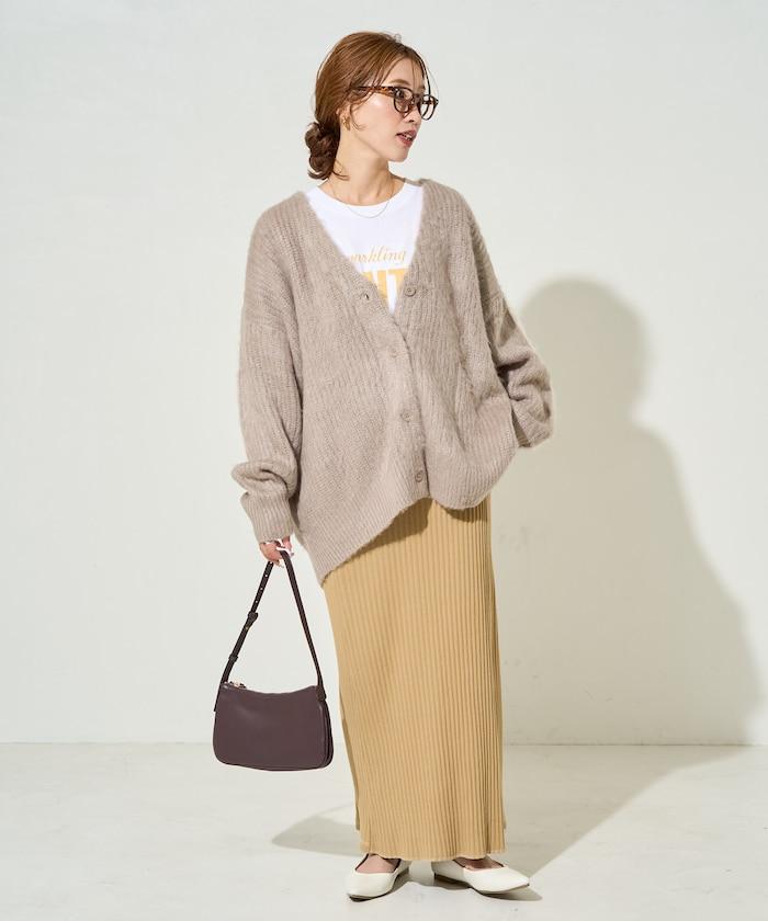 彩色長絨V領針織開衫